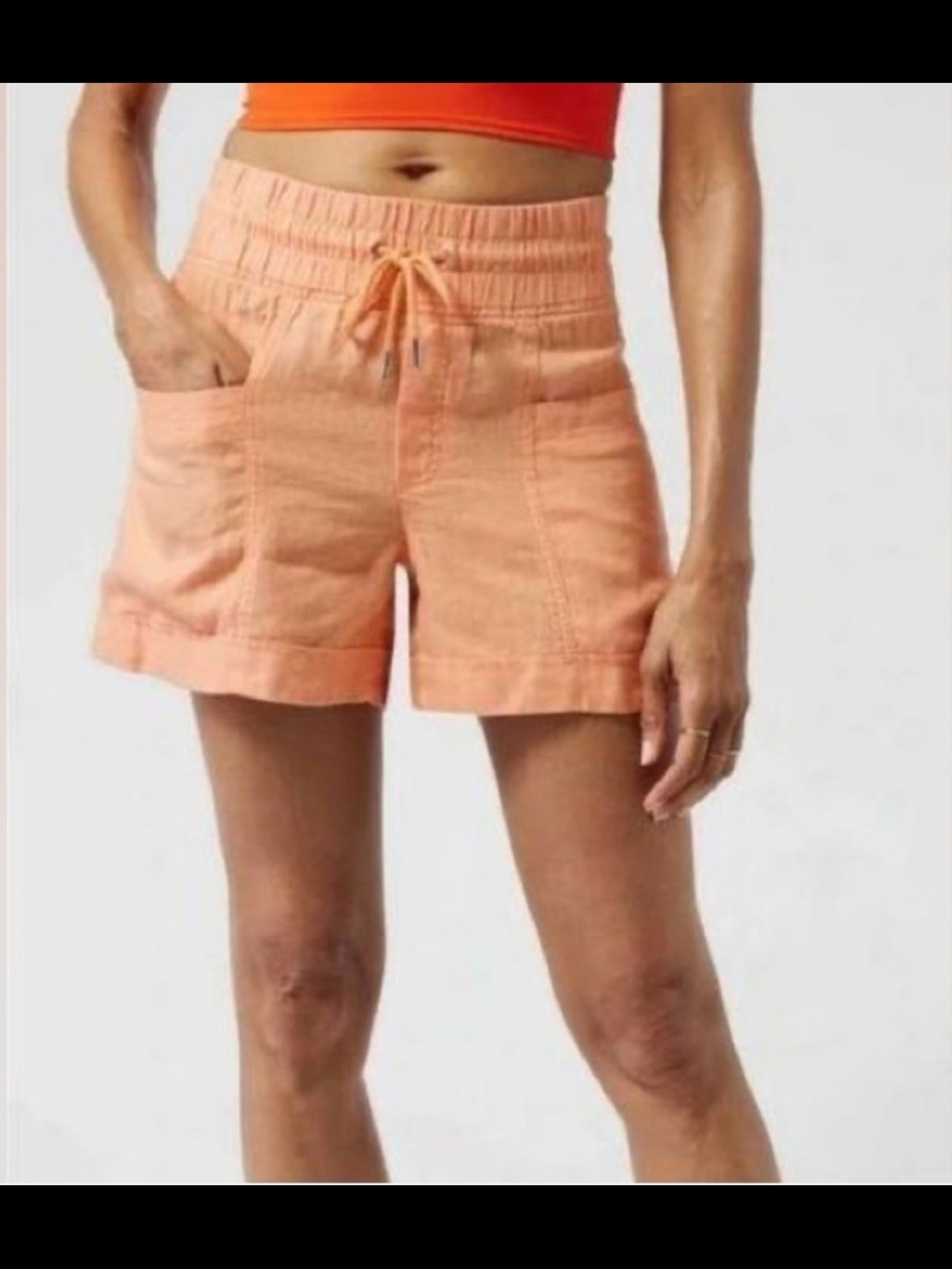 New Athleta Linen Shorts,Women's 6,Coral/Peach Orange